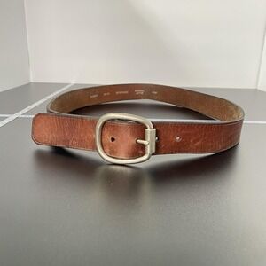 Fossil Belt Mens Large Brown Leather Dress Silver Buckle Casual Classic